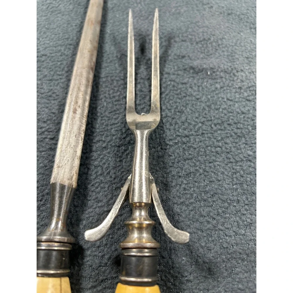 Vintage Anton Wingen 2 Piece Meat Carving Set Solingen Germany Stag Horn Handles
